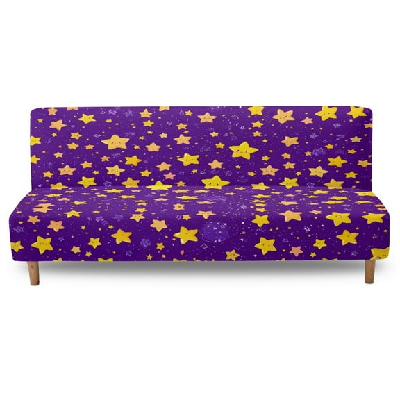 Xixirimido Cute Stars Purple Pattern Armless Sofa Slipcover Stretch Futon Cover Queen Sofa Bed Covers Washable Elastic Couch Cover Home Furniture Protector