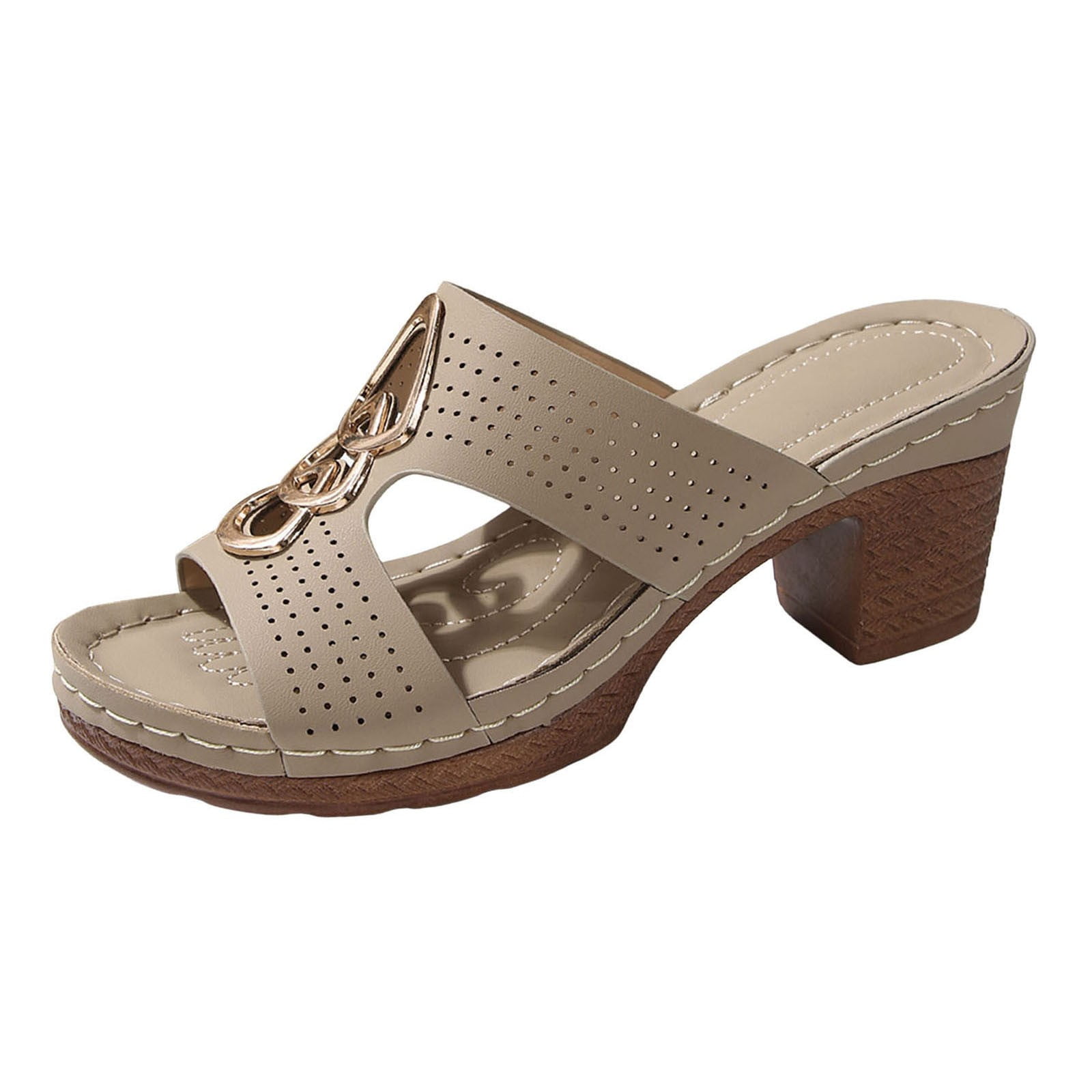 Dakaela Womens Heels Sandals Cutout Orthopedic Dressy Slide Pumps Summer Slip on Shoes Beige 7.5