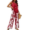 thumbnail image 2 of Women's 2-Piece Outfits Sets Summer Lounge Sets Floral Printed Wide-Leg Long Pants Travel Beach Vacation Outfits, 2 of 3