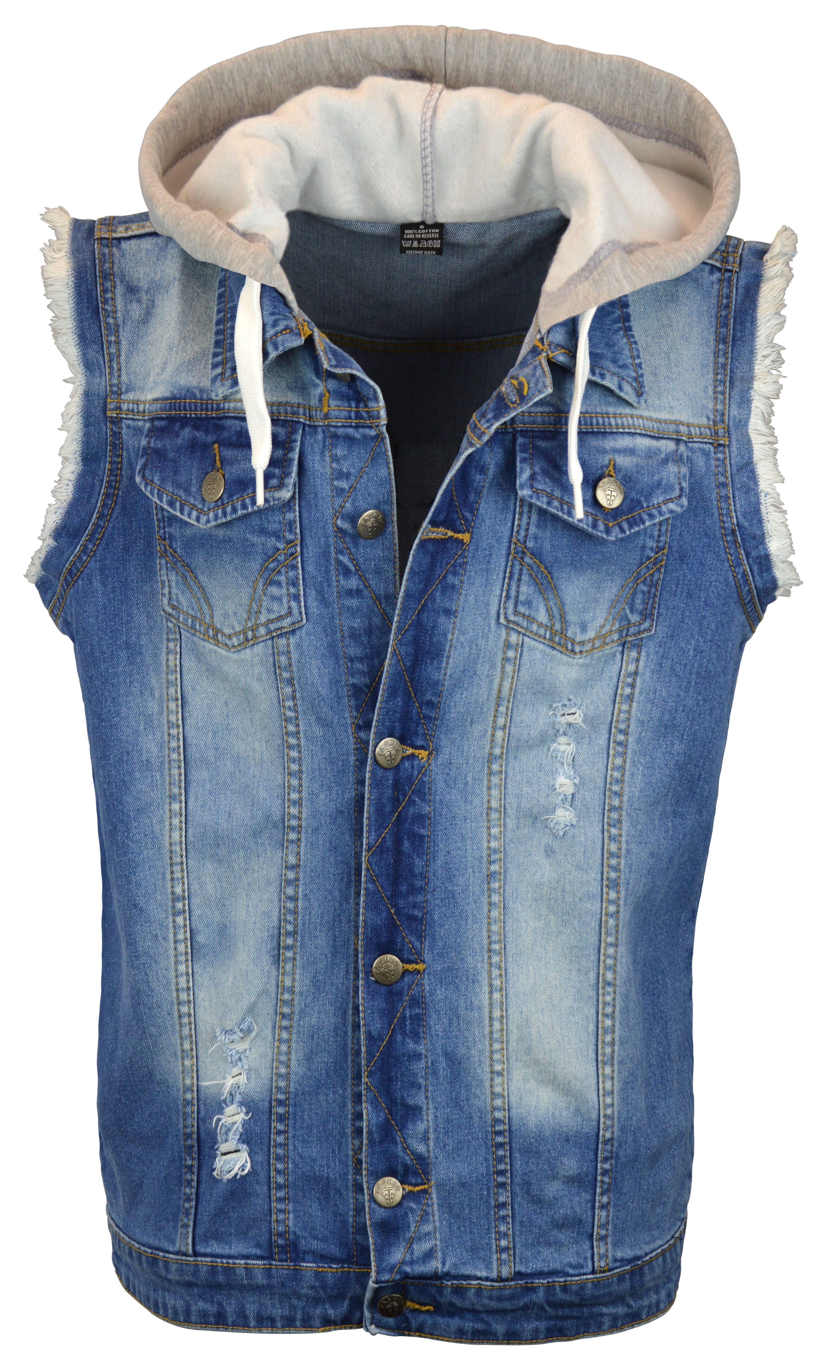 Skylinewears - Men’s Casual Denim Biker Hoodie Shirt Sleeveless Hooded 