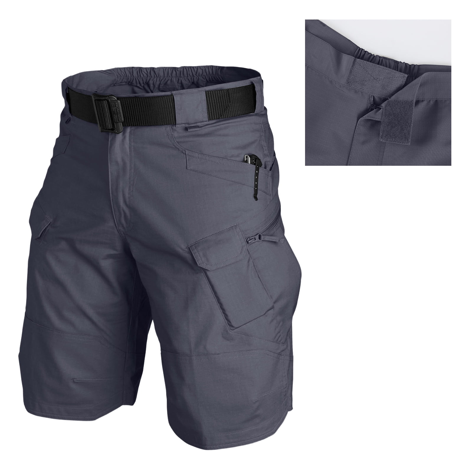 Mens Swim Trunks Men's Casual Resort Tactical Multi-Pocket Cargo Shorts Workwear Utility Crop Pants with Hook and Loop Patches Summer Outdoor Hiking Fishing Shorts Gray M