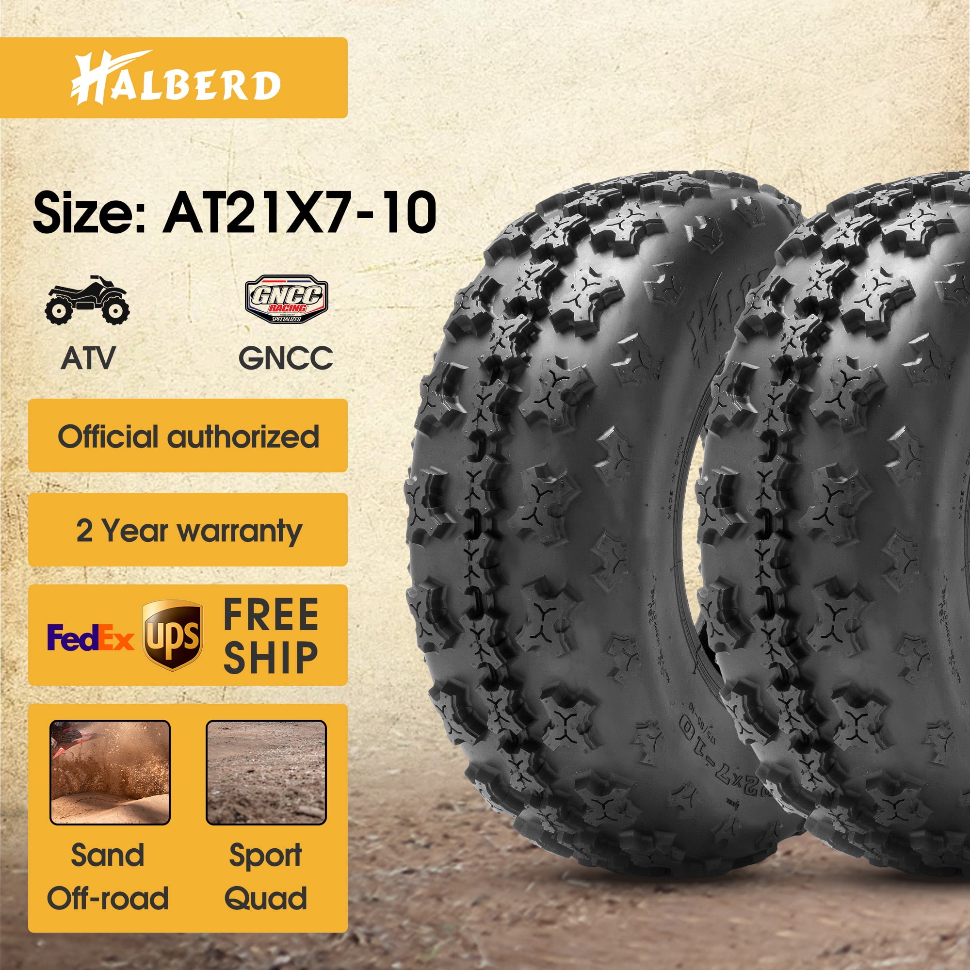 HALBERD 21x7-10 21x7x10 Sport Quad ATV Tires 4PR Tubeless GNCC Tires ...