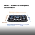 thumbnail image 4 of Parrilla de gas 5 quemadores cristal 76cm Capella OdipO Cristal Templado Negro 5 Quemadores, 4 of 5
