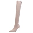 thumbnail image 2 of Women's Boots Solid Color Pointed Toe Block Heel Stretchy Knit Over The Knee Boots Fashion Casual Soft Padded Insole Thigh High for Fall Winter Daily Outdoor Shopping, 2 of 8