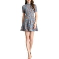 thumbnail image 1 of Vestido de verano elegante de manga corta con flores para mujer, por encima de la rodilla, L, azul polvo, 1 of 7