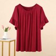 thumbnail image 5 of ClodeEU Women's Modal Crew Neck Ruffle Trim Short Sleeve T-Shirt,Loose Solid Color Casual Summer Top Wine,Women's Plus L, 5 of 5