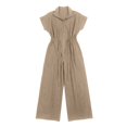 thumbnail image 5 of Women's Resort Jumpsuit, Casual Loose Wide Leg With Zip-Up Front & Stand Collar, Short Sleeve Vacation One-Piece With Belt Khaki XL, 5 of 5