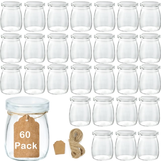Frascos de vidrio para pudín iHomeCooker Mini, 100 ml, 3,4 oz, paquete de 60 unidades con tapas