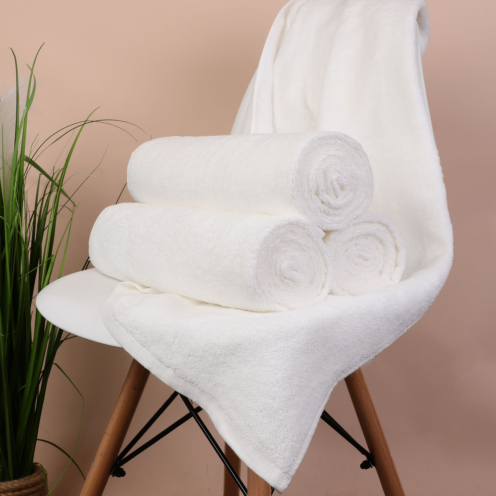 PiccoCasa Cotton Bath Towels 4Pcs 27"x54" Absorbent Waffle Weave White