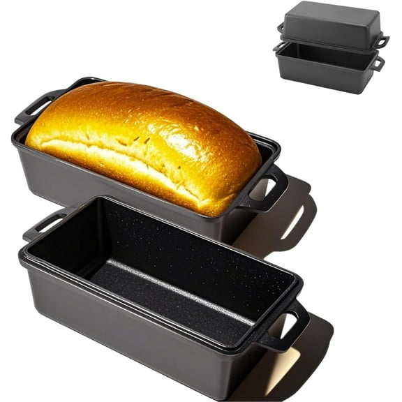 AllWays Plaza 9x5 Inch Cast Iron Loaf Pan with Lid - 2 Piece Set | Even Heat Distribution Bread Baking Pan for Homemade Bread, Cake, Meatloaf| Oven/Stove Safe | Heavy-Duty Non-Stick Pans for Kitchen