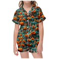 thumbnail image 1 of Tenues d'Automne pour Femmes 2024, Ensembles de Pyjamas 2 Pcs pour Enfants, Chemise à Manches Courtes Imprimée avec Boutons et Shorts, 1 of 4