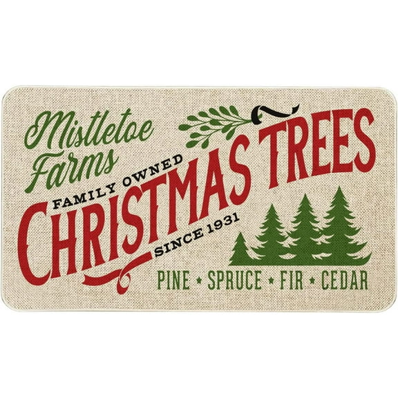 Mloabuc Farm Fresh Christmas Trees Linen Door Mat Christmas Decor Funny Indoor Mats Holiday Creative Decorative Seasonal Burlap Welcome Floor Mat Switch Mat for Outdoor 17 x 30 in