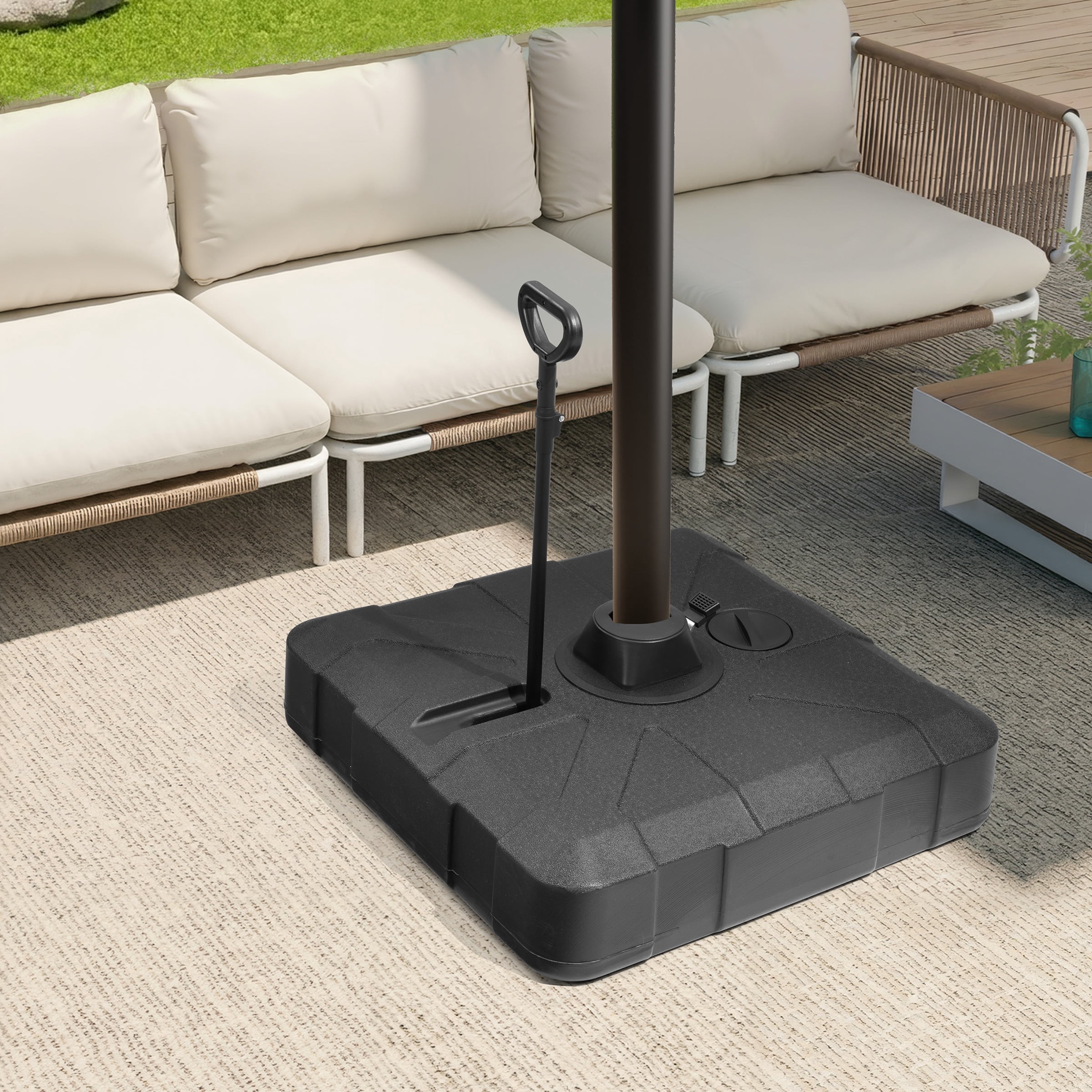Crestlive Products Outdoor Cantilever Umbrella Base with Wheels and handle, 350 lbs Offset Patio Umbrella Stand, Water & Sand Filled Umbrella Weighted Base, Black