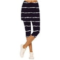thumbnail image 2 of QATAINLAV Womens Striped Capri Leggings with Skirt High Waist Athletic Workout Yoga Skorts Stretch Running Fitness Capris Activewear Dark Blue L Birthday Gifts, 2 of 7