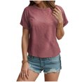 thumbnail image 6 of vigerkar Womens Tops Eyelet Embroidery Summer Spring Curved Hem 2025 Casual Short Sleeve Trendy T Shirts Beach Vacation Clothes Watermelon Red, XXL, 6 of 8