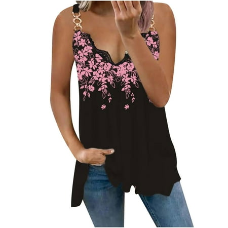

TZNBGO Women s Elegant Patchwork Sexy V Neck Printed Lace Short Camis Tops Vest sole Top Pink S Plus Size Summer Tops For Women Topsy Turvy Women Workout Tops Scrub Tops9054