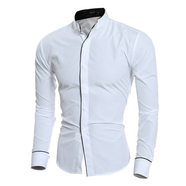 Playeras Camiseta informal a la moda para hombre, camiseta sencilla y cómoda de Color sólido con cuello y botones, camiseta de manga larga (White, 3XL)