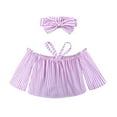 thumbnail image 5 of EnJoCho Baby Girl Clothes Package Toddler Kids Girls Off Shoulder Striped T Shirt Tops Hole Long Pants Leggings Headwear 3PCS Outfits Set Little Girl Summer Trendy Clothing Set 1-2 Years, 5 of 9
