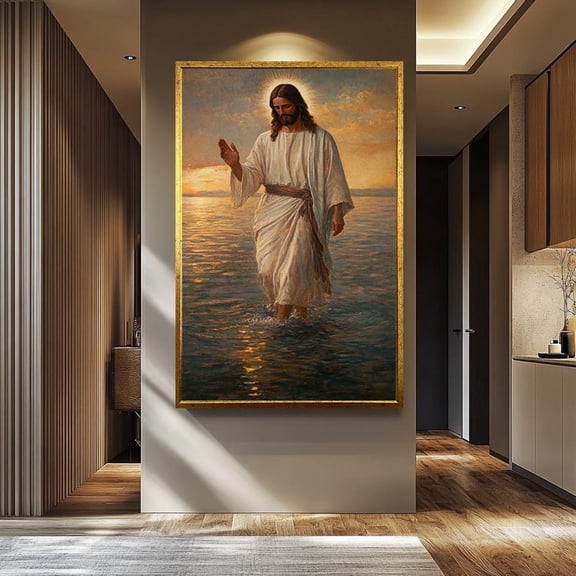 Jesus Walking On Water Print Beautiful Religious Artwork Ideal Christian Wall Decor For Churches And Prayer Rooms, Unframed Paper Poster 8x10in