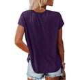 thumbnail image 3 of Tshirts For Women Summer Solid Color Round Neck Short Cap Sleeve Loose Fit Casual Tops Pullover T-shirts Streetwear,Purple,S, 3 of 6