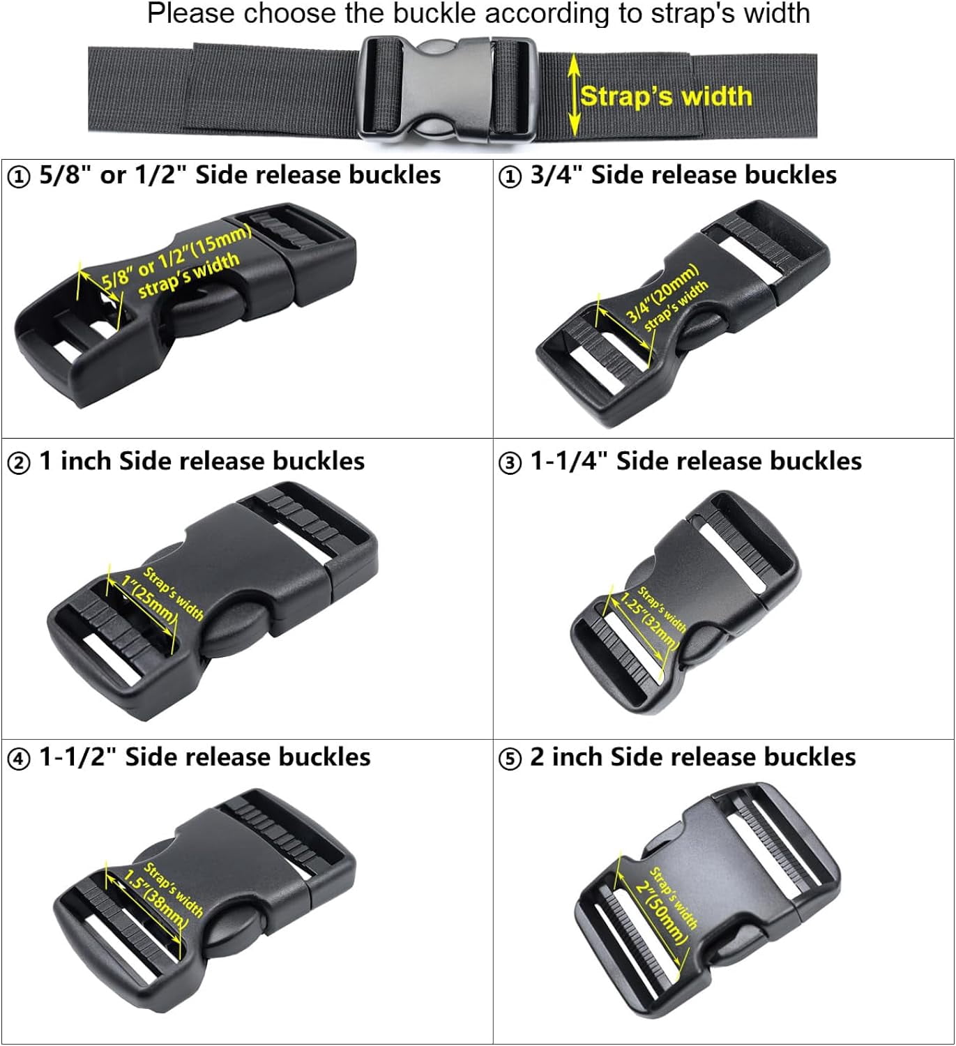 Quick Side Release Buckle - Heavy Duty Plastic Strap Buckle Clip for Backpacks and Belts