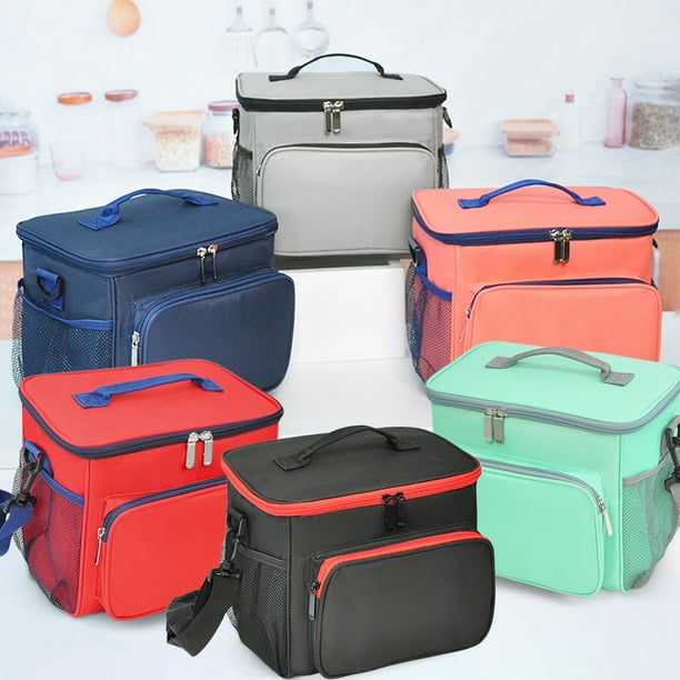 Bolsa portátil blanda aislante - portátil e impermeable para picnic, viajes, acampada - Bolsa plegable de almuerzo 26x23x18cm con correa ajustable - Rojo, negro, gris, verde menta, azul marino