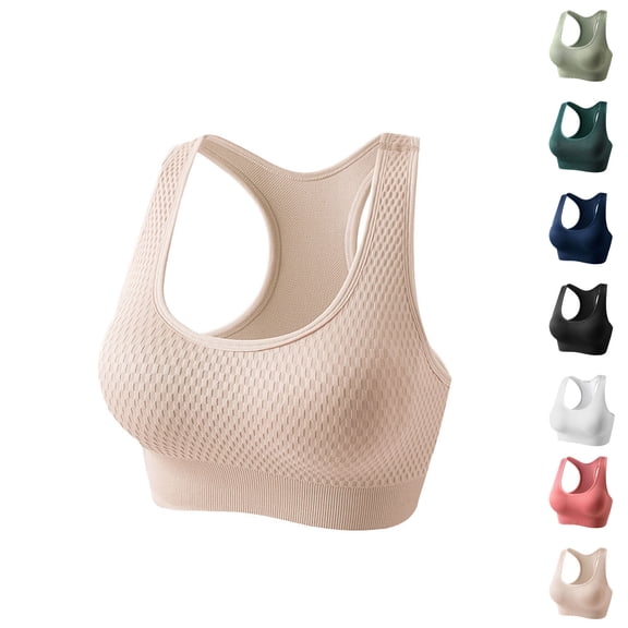 LOVZFMLL Women's Sports Bras Racerback Padded Push Up Workout Yoga Crop Tank Top Wireless Support Bra for Gym Running Fitness Khaki XL