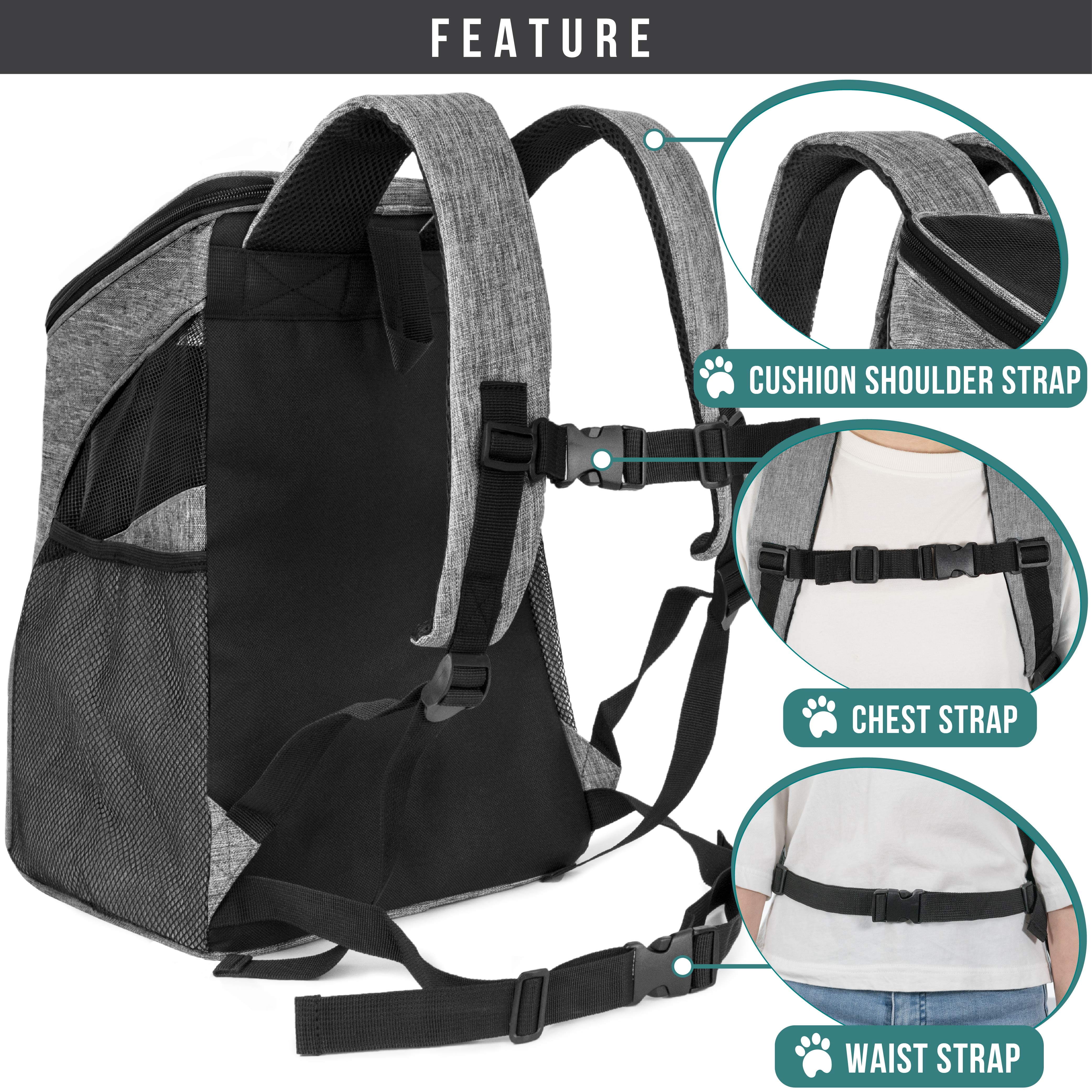 PetAmi Cat Backpack Carrier, Airline Approved Pet Carrier Backpack for Small Dogs and Large Cats, Soft Sided Collapsible Ventilated with Sherpa Bed for Hiking Travel, Max 18 lbs, Heather Gray