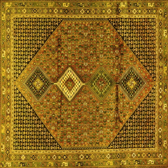 Ahgly Company Indoor Square Persian Yellow Traditional Area Rugs, 6' Square
