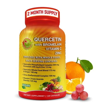Quercetin with Bromelain – Quercetin Phospholipid Complex 500 mg High Absorption Supplement – Immune Support with Vitamin C, Zinc, Ginger & Citrus Bioflavonoids – Organic Whole Food Blend – 120 Count
