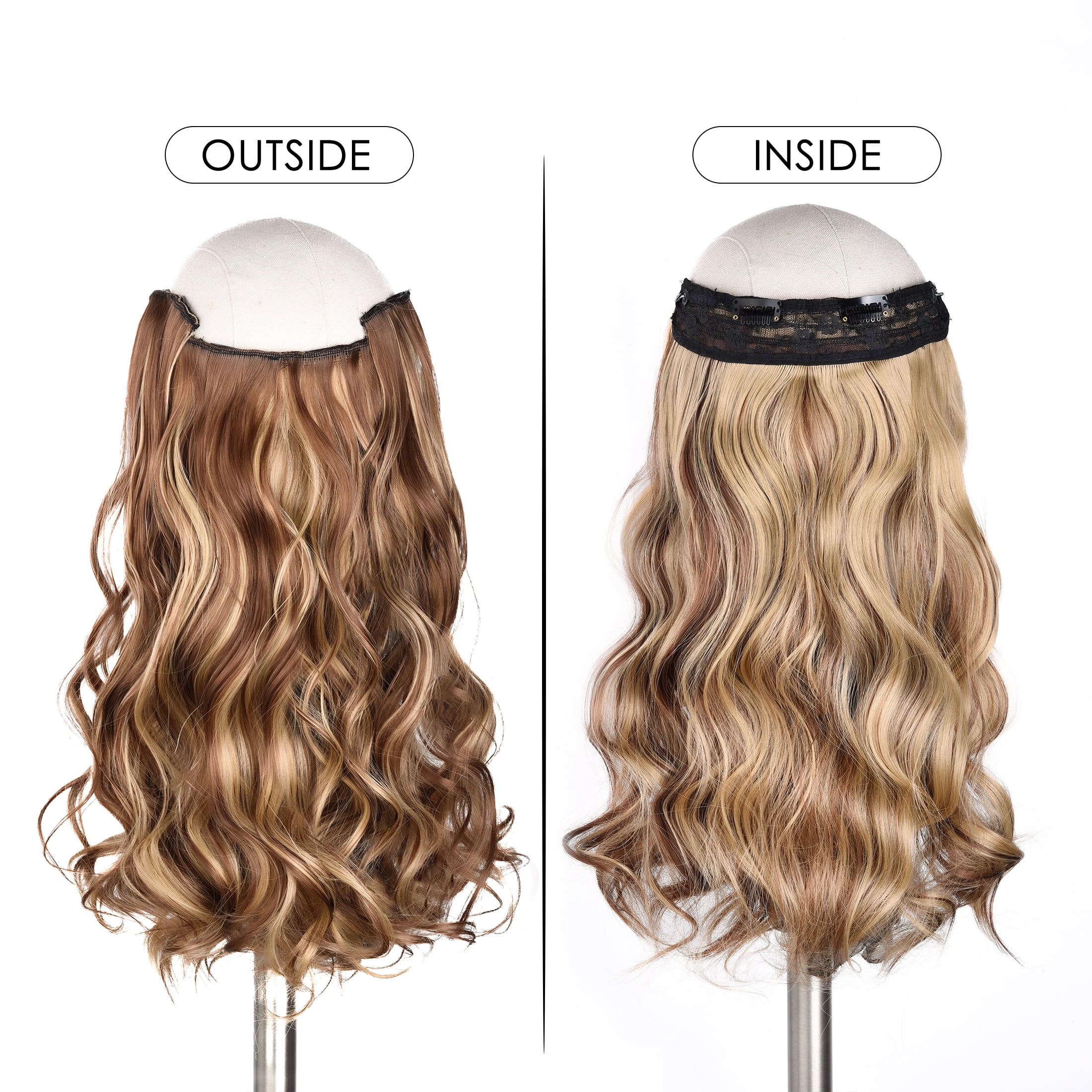 Silike 16" Fish Line Clip In Curly Hair Extensions  3 Piece Set (1 Large + 2 Small Wefts) for Flexible Styling Multi-Color Synthetic Fiber Hairpieces