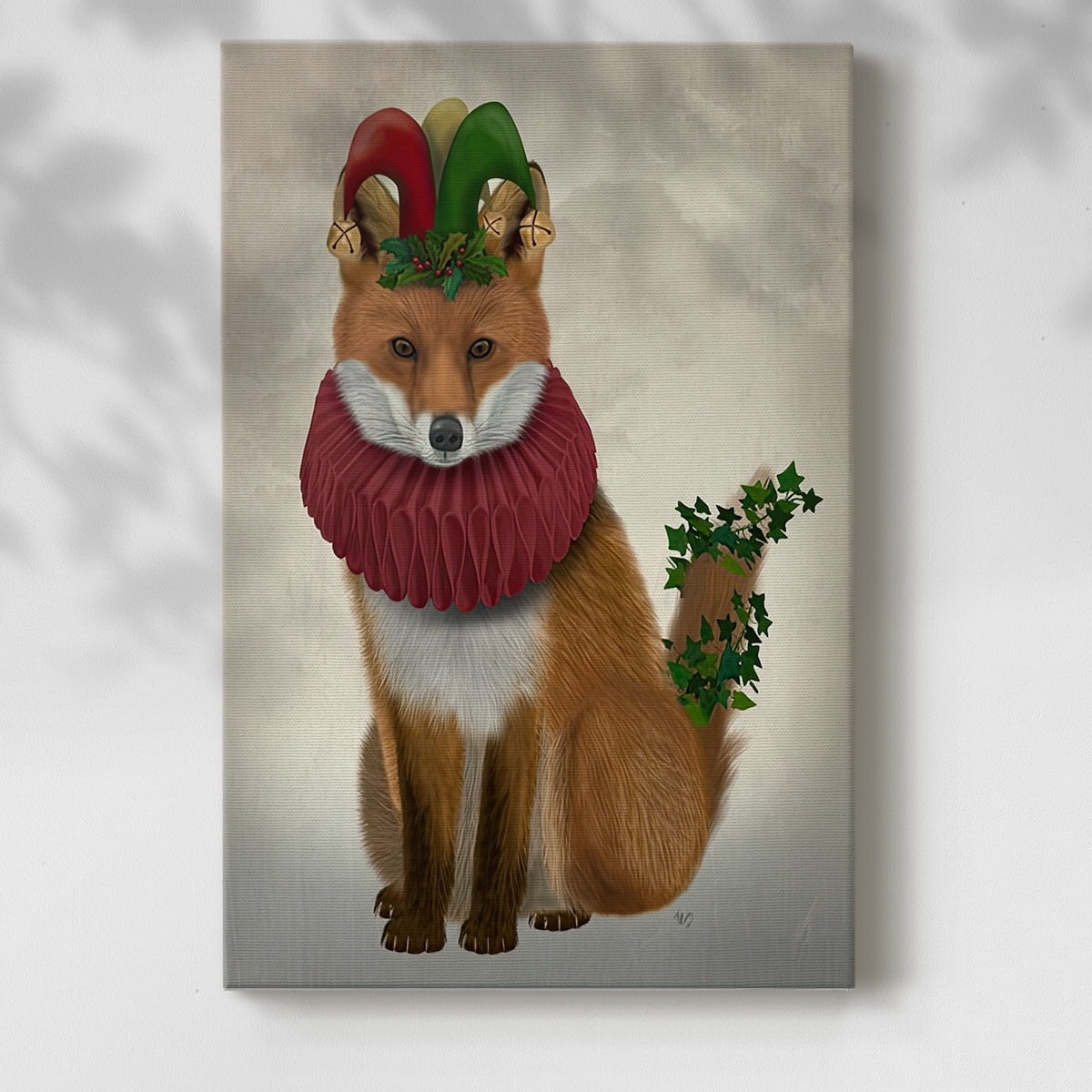 Christmas Holly and Ivy Fox- Gallery Wrapped Canvas