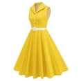 thumbnail image 7 of Women's 1950s Retro Polka Dot Vintage Dress Sleeveless Prom Swing Midi Belt Dresses Notched Lapel, Guest Dresses for Women(Yellow,L), 7 of 7