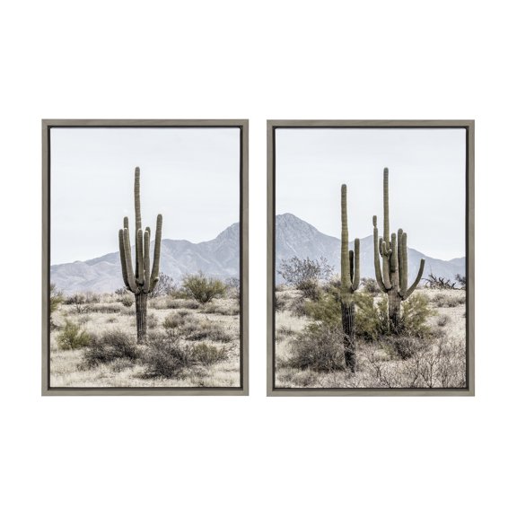 Sylvie Tall Saguaro Cacti Desert Mountain 18 in x 24 in Framed Photography Canvas Art Prints, by Kate and Laurel Set of 2