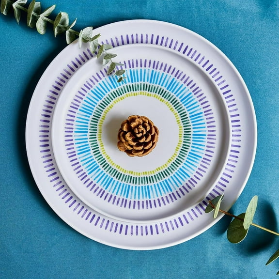 Melamine Dinnerware Set of 12 Pcs for Indoor Outdoor Use -  Lightweight Plates Bowls