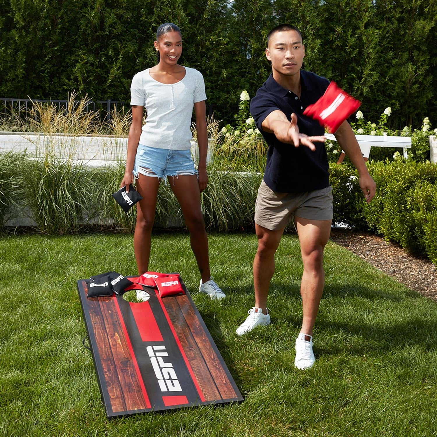 ESPN Cornhole Board Set, 2 x 4 Feet Wood Cornhole Boards with 8 Cornhole Bags and Travel Case