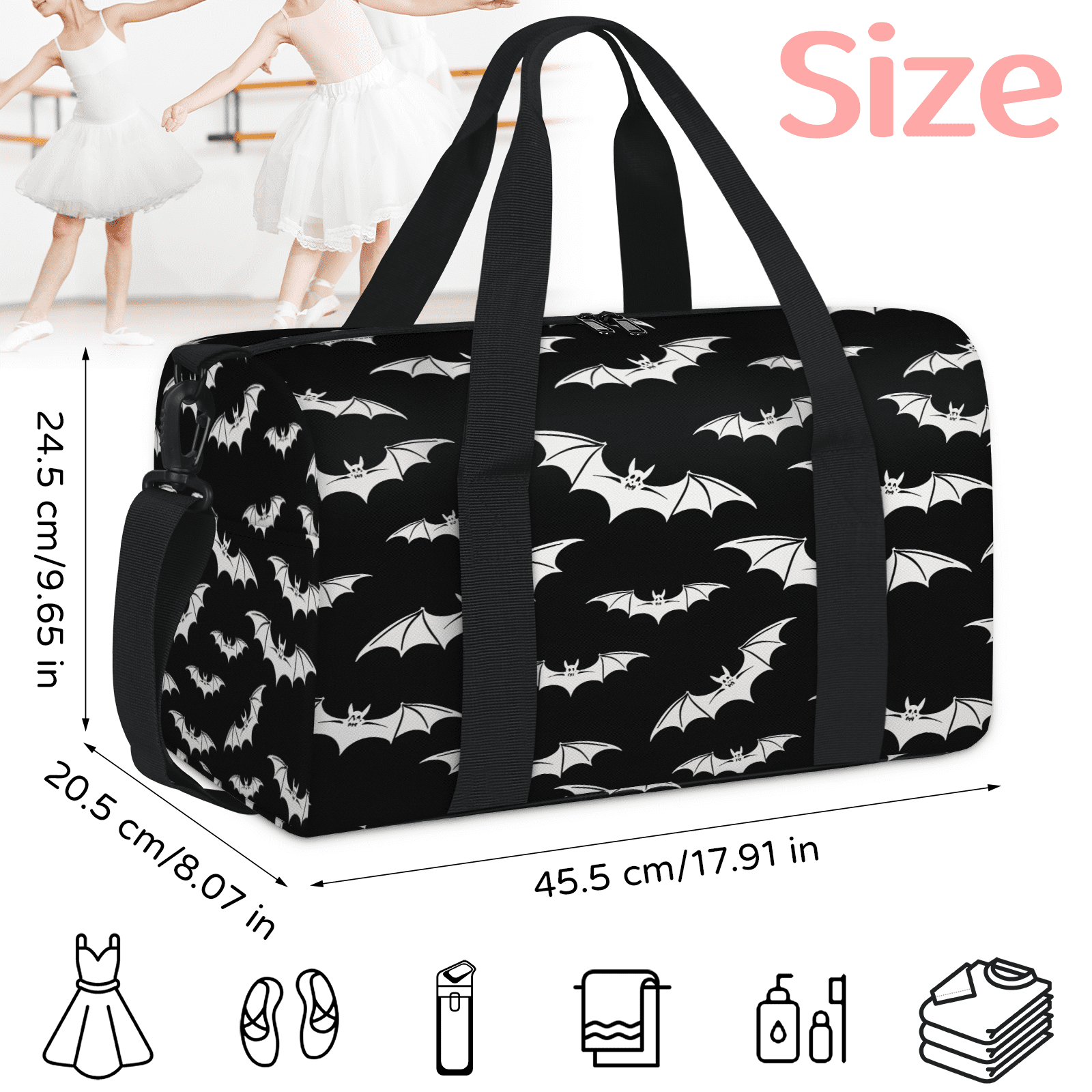 Herdesigns Bats Travel Duffle Bag Sports Yoga Weekender Overnight Carry on Workout Bags Lightweight Waterproof Gym Tote Bag for Women Halloween