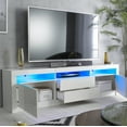 thumbnail image 3 of MMT White Gloss TV Stand Cabinet 78" Long Entertainment Console with Open Shelf Storage for 65 75 80 90 inch TV's with LED Lights, Storage Drawers and Cupboards, 3 of 7