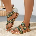 thumbnail image 6 of Xfvqtps Womens Flat Sandals Toe Ring Clip Toe Slip on Color Block Flower Sequin Decor Colorful Non Slip Breathable Lightweight Summer Roman Sandals Army Green, 6 of 9