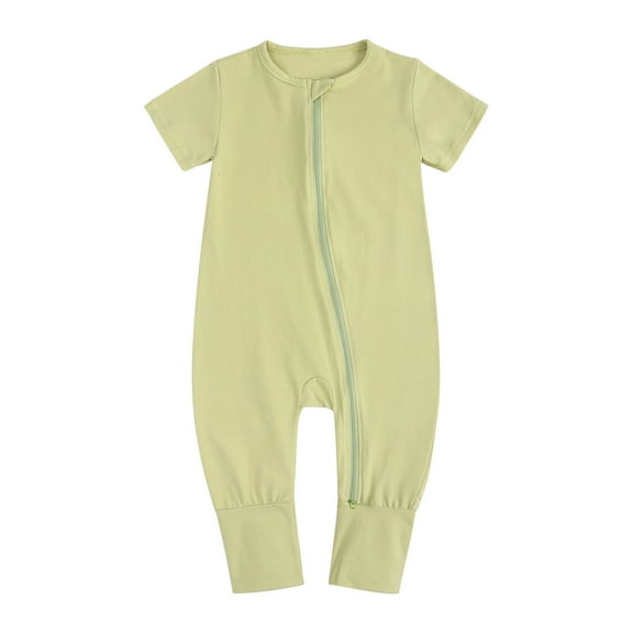 Jumpsuits for Toddler Dressy Toddler Baby Boys Girls Cute Solid Color Short Sleeve Double Zipper Romper Jumpsuit New Casual Winter Jumpsuits Green 3-6 Months