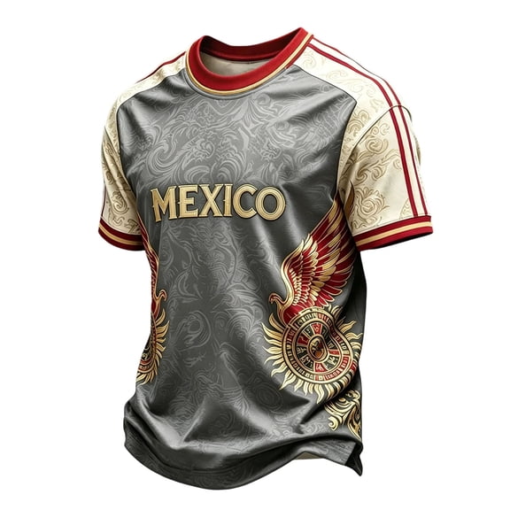 Mexico Soccer Jersey T-Shirt for Men 2026 World Soccer Game National Team 2D Graphic Crew Neck Short Sleeve Tee, Light Gray XXXL