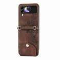 thumbnail image 3 of ELEHOLD for Samsung Galaxy Z Flip 4 Shoulder Crossbody Wallet Case with Card Slots, Floral Embossed PU Leather Wallet Flip Protective Kickstand Wrist Strap Cover, brown, 3 of 7