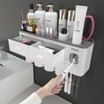 thumbnail image 1 of Juego de soportes para cepillos de dientes iHave para 4 tazas, montado en la pared con dispensador, 1 of 9