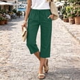 thumbnail image 6 of Resicozy Capri Pants for Women 2026 Cotton Linen Casual Summer Straight Leg Loose Drawstring Elastic Cropped Trousers with Pockets Dark Green XL, 6 of 6