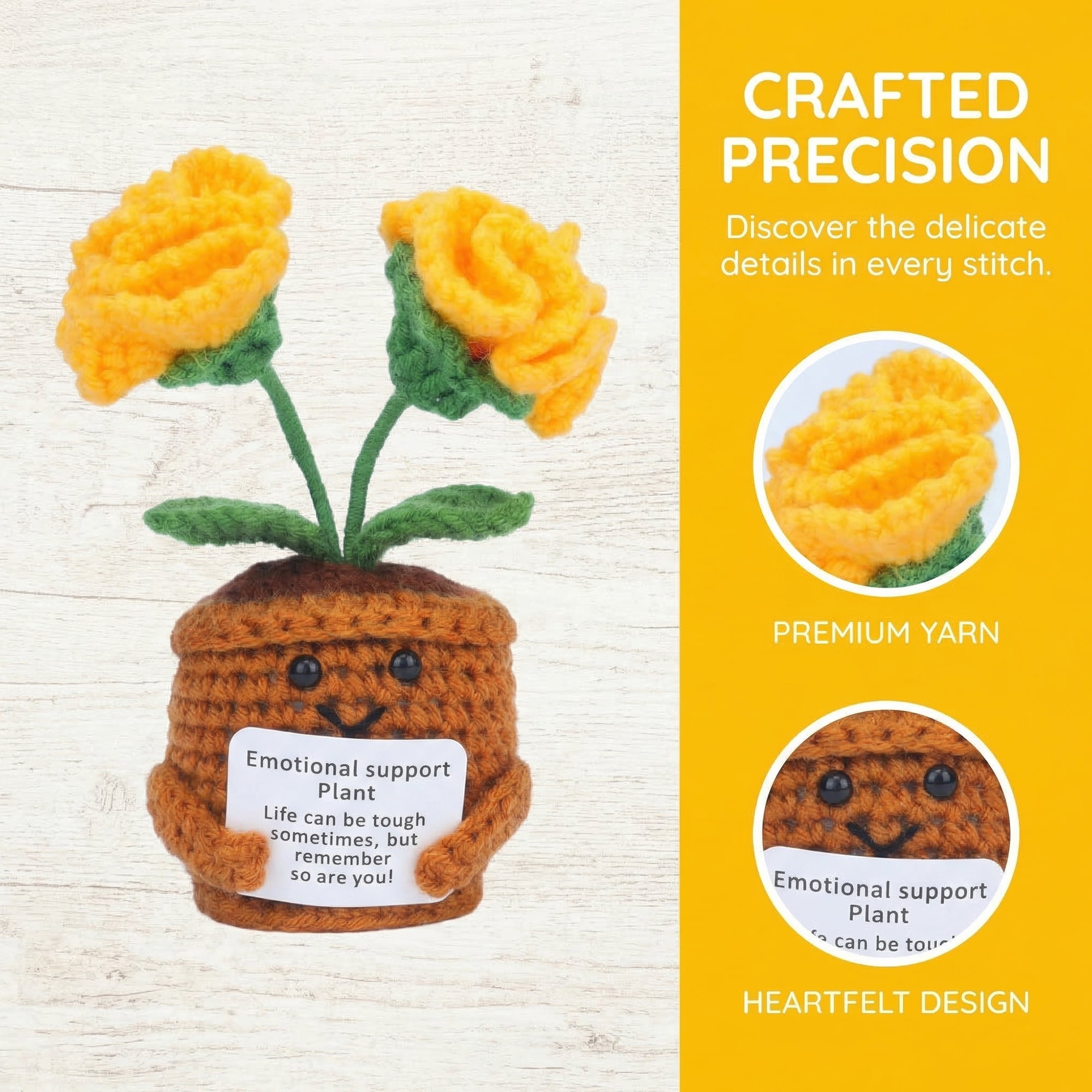 Unique Bargains 2Pcs Handmade Crochet Carnation Knitted Potted Plant Yellow 4.3in
