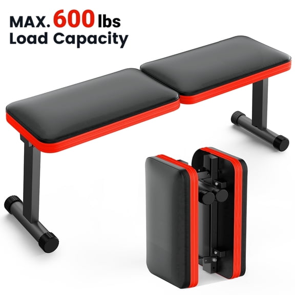 Weight Bench,Blacksmith Foldable Flat Bench with 600 lbs Limit for Full Body Exercises Home GYM,Black