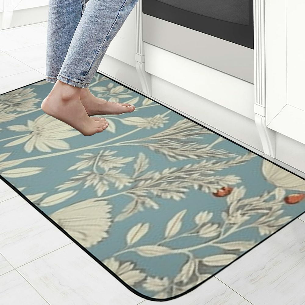 PHYHOO Elegant Flowers Leaves Welcome Mat Front Door Mat, Non-Slip&amp;Absorbent Indoor Door Mats, Durable Rubber Backing Floor Doormat for Entryway, Patio, Porch, Aqua 19.68*47.24 in