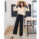 thumbnail image 5 of Pantalones largos de pierna ancha para mujer, informales, con cintura elástica lisa, holgados hasta el tobillo, de seda helada, rectos para primavera y verano, 5 of 5