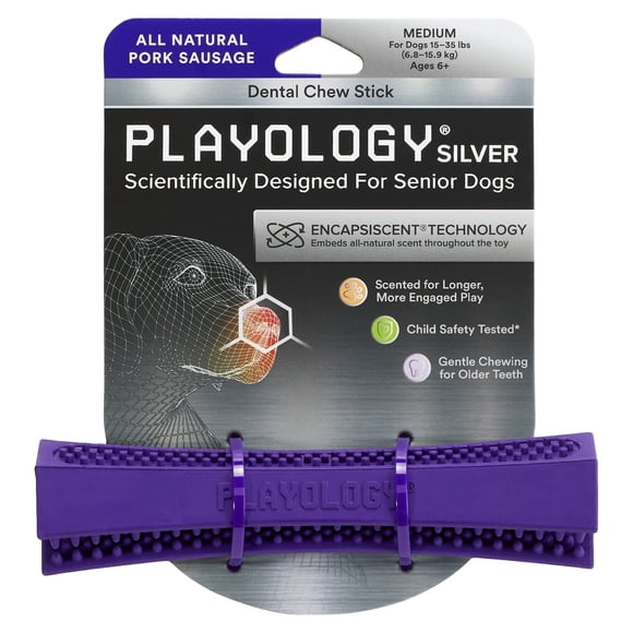 Barra masticable dental Playology Silver de Dog Toy para perros mayores