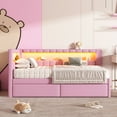 thumbnail image 4 of New Upholstered Twin Size Platform Bed with USB Ports and LED Belt, With 2 Drawers, Pink, 4 of 9
